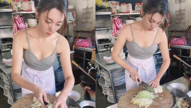 Hot girl cơm chiên gây náo loạn vì quá xinh đẹp, chỉ đứng thái rau cũng khiến nhiều khách hàng thổn thức - Ảnh 2.